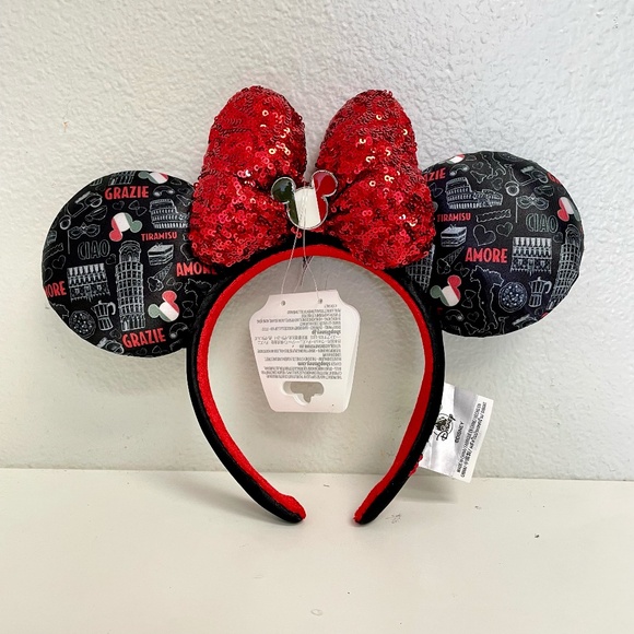 Disney Parks 2025 EPCOT Italy Black Green White and Red Minnie Ears Headband NEW